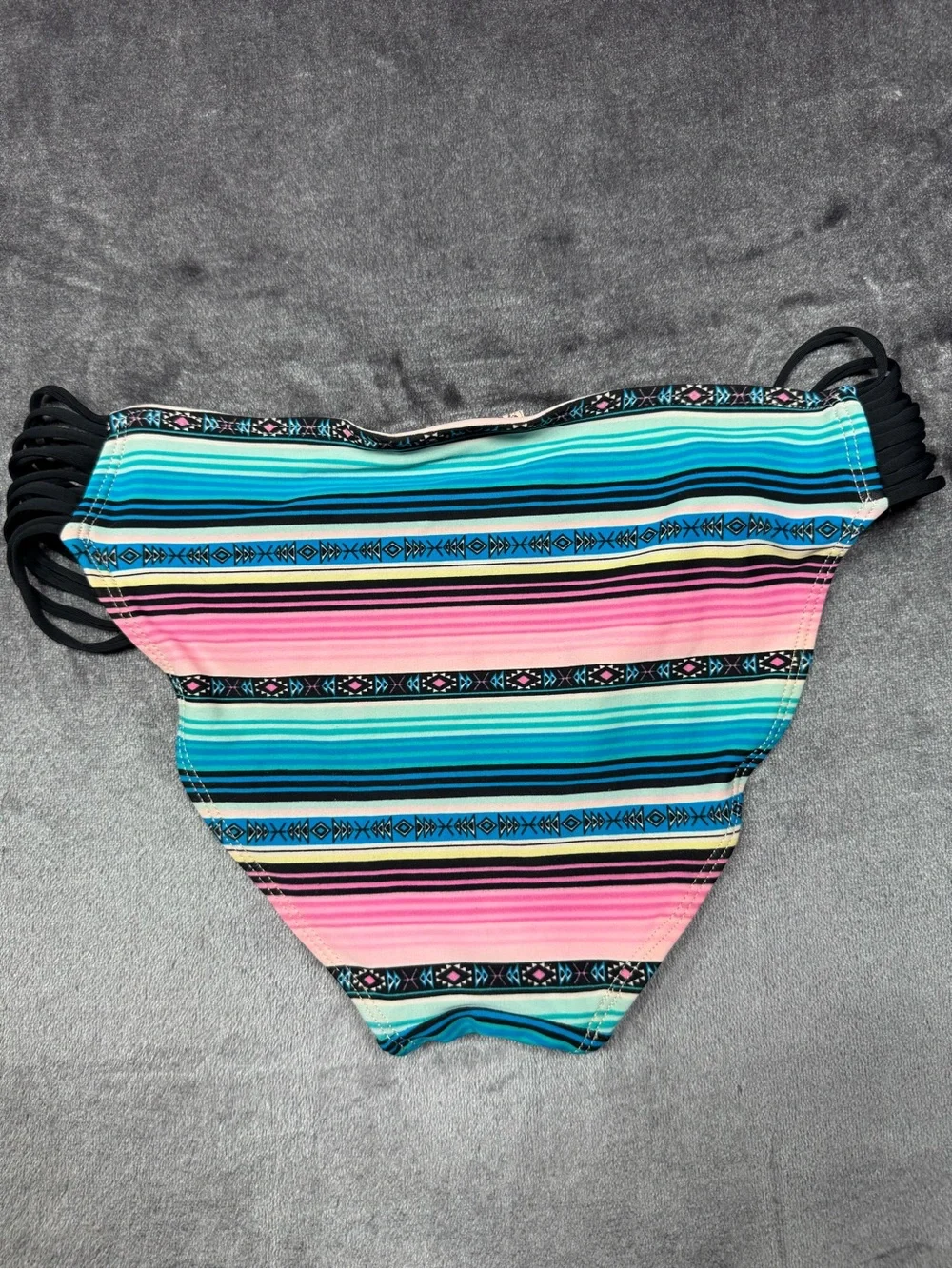 SO Pink & Multi-Stripe Bikini Bottoms with Black Side Straps